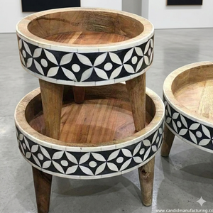 Soporte con incrustación de madera y hueso para pastel, con cubierta acrílica, soporte de postre de un solo nivel, fabricación Co - Product Image 1