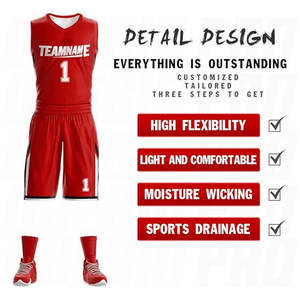 Conjunto de Uniforme de Baloncesto Reversible Personalizado, Rojo y Blanco, Ropa Deportiva Transpirable, Jersey de Equipo Personalizado - Product Image 3