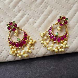 Kemp Gold Plated Pearl and Diamond Chandelier Drop Earrings for Wedding Party Gift - Product Image 1