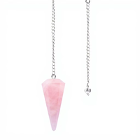 Pendule en quartz rose poli, forme crayon, avec chaîne en argent, qualité supérieure, artisanat Feng Shui
