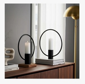 Ensemble de 2 supports à bougies circulaires modernes en noir mat pour la décoration de la maison, design en métal - Product Image 5