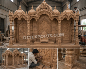 Mandir de prière hindou traditionnel en bois de teck massif avec dômes, finition blanche de luxe, armoire de temple en bois de teck massif - Product Image 5