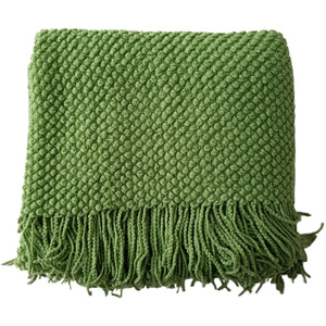Knitted Solid Orange <b>Throw</b> Blanket With Tassels Rectangular Wool Acrylic Home Decor Fall Season Simple Style - Product Image 2