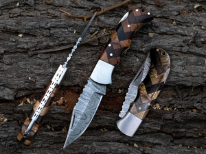 Professional Handmade Industrial Grade Damascus Steel <b>Folding</b> Pocket <b>Knife</b> Customizable OEM Whole Sale Wood <b>Utility</b> <b>Knife</b> - Product Image 2