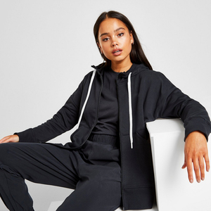 <b>Women's</b> <b>Black</b> Full Zip Hoodie Baggy Fit Knitted Cotton Hooded <b>Sweatshirt</b> with Front Pockets Custom <b>Women</b> Hoodies & <b>Sweatshirt</b> - Product Image 3