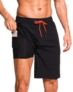 Shorts cargo marron pour homme, séchage rapide, taille élastique avec cordon de serrage, shorts utilitaires décontractés avec plusieurs poches - Product Image 6
