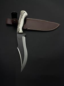 Cuchillo de Supervivencia para Caza, Hoja Fija de Acero Inoxidable con Borde Parcialmente Dentado, Grabado, Multifuncional, con Mango de Cuerno de Ciervo - Product Image 5