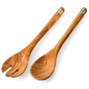 Wholesale Price Natural Wooden Salad Server Set High Quality Eco-Friendly Wooden Spoon long Handle Fork Kitchenware Utensil - Product Image 3