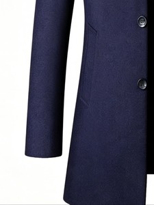 <b>Men's</b> Single Breasted Wool/Polyester Trench <b>Overcoat</b> Notched Lapel Long Regular Fit <b>Black</b> Reversible Anti-Wrinkle Eco-Friendly - Product Image 3