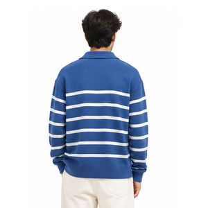 Men's Korean Version Lapel <b>Black</b> and <b>White</b> <b>Striped</b> Knitted Sweater Couple Casual Polo <b>Shirt</b> Jacket - Product Image 4