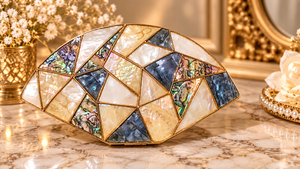 Craftstages International Mother Pearl Resin Evening Clutch Bag Geometric Shell Handbag <b>Beaded</b> Crystal Accent <b>Magnetic</b> Closure - Product Image 2