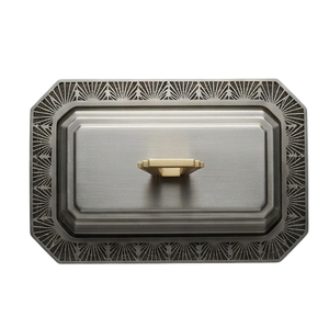 Mantequillera rectangular de metal con tapa, diseño minimalista para uso en la cocina, color sólido con asa. - Product Image 2