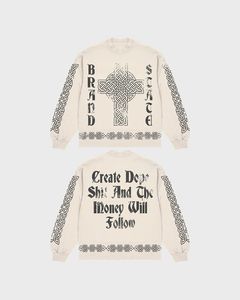 Conjunto de Sudadera con Cruz Celta Negra Crema |   Sudadera con cuello redondo y estampado extragrande y pantalones deportivos |   Conjunto de Ropa Urbana a la Moda, Marca Privada OEM - Product Image 2