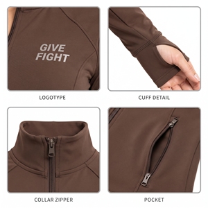 Veste de yoga pour femmes, veste de yoga zippée en coton et polyester, respirante, col montant, fermeture éclair, veste d'entraînement athlétique pour femmes - Product Image 6