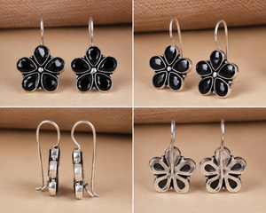 Wholesale Flower Dangle <b>Earrings</b> Red Green Gemstone Oxidized Silver <b>Hook</b> <b>Earrings</b> for Women - Product Image 6