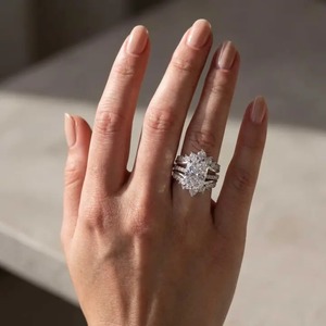 Ensemble de bagues de mariage en moissanite taille radiant 925 avec anneau de mariage en forme de couronne plaqué or jaune, blanc et rose. - Product Image 5