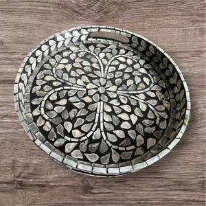 Wooden Serving <b>Tray</b> with MDF Printed Enamel Round Design Food <b>Tray</b> for Home Use Decorative Wood <b>Condiment</b> <b>Tray</b> Elegant Handmade - Product Image 5