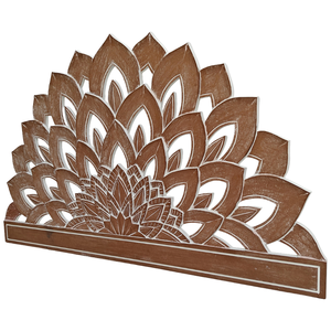 Cabecero de Cama Queen Size con Tallado de Loto en Madera Natural Blanca, Estilo Bohemio de Lujo, Cabecero de Madera Sintética Tipo Boho - Product Image 5