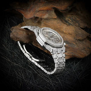 Montre mécanique automatique japonaise de luxe en acier inoxydable avec cadran rond entièrement serti de diamants Moissanite blancs roses et bracelet - Product Image 4