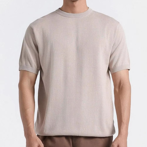 Prix de gros 2026 T-shirt en maille beige pour homme, col rond, doux, léger, décontracté, manches courtes, premium, uni, pour l'été - Product Image 1