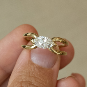 East West 1.00 CT Lab Grown Marquise Cut Solitaire Diamond Twist Engagement Ring 925 Sterling Silver Trendy Wedding <b>Gift</b> Women - Product Image 2