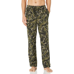 Olive Green Camo Print Men Jersey Lounge Pyjama Pants <b>Drawstring</b> Button Fly Elastic Waist <b>Trouser</b> - Product Image 1