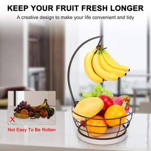 Corbeille à fruits avec support pour bananes, rangement moderne pour légumes avec support en marbre et métal pour bananes, pour cuisine et table à manger - Product Image 6