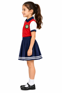 Conjunto de Uniforme Escolar Premium para Niñas con Camiseta Polo Roja y Falda Plisada Azul Marino, Vestido Escolar Elegante y Cómodo para Estudiantes - Product Image 2