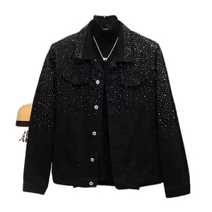 Heavyweight Slim Fit <b>Denim</b> Jacket Medium Wash Rhinestone Embellished Luxury Streetwear Jean <b>Coat</b> for Men - Product Image 5