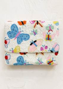 Bolso de Mano Blanco con Cuentas para Mujer, con Forro de Satén con Estampado Floral Colorido y Cierre de Botón - Product Image 2