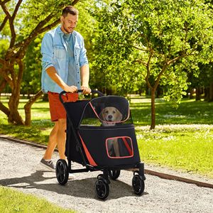 Passeggino per Cani di Taglia Media e Grande con Finestra in Rete, Trasportino per Animali Domestici con Vano Portaoggetti, Pieghevole e con Funzione di Assorbimento degli Urti - Product Image 2