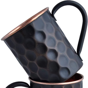 16oz Black Moscow Mule <b>Mugs</b> <b>Set</b> of 2 - Genuine Pure Copper Cups with Hammered Finish - Premium Handcrafted Metal Barware Bulk - Product Image 1