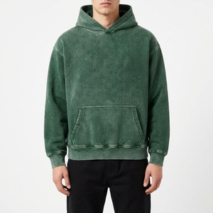 Sudadera con Capucha Verde Lavado Ácido para Hombre, Corte Regular, Informal, de Algodón French Terry, para Otoño - Product Image 2