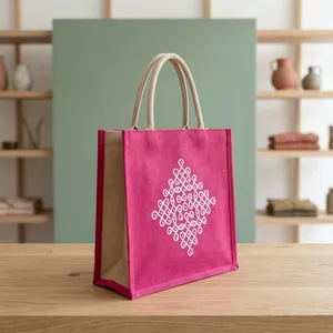 Sac en jute haut de gamme très vendu, 8x8x5 pouces, élégant, écologique, réutilisable, pour les courses, le commerce de détail et l'emballage de cadeaux - Product Image 1