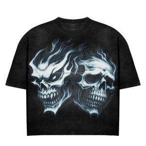 เสื้อยืดสตรีทแวร์ทรงบ็อกซี่ผ้าฝ้ายลายกราฟิกโอเวอร์ไซส์คุณภาพสูงแบบทำสีเอซิด แต่งลายเพชร - Product Image 1