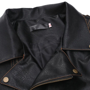 Blouson moto en cuir PU noir pour homme, col rabattu, fermeture éclair, manches classiques, coupe ajustée, coupe-vent, automne - Product Image 3