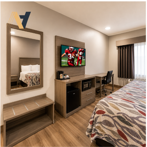 Ensemble de chambre d'hôtel moderne Red Roof Inn, mobilier commercial en bois massif, finition stratifiée résistante aux rayures, construction durable - Product Image 2