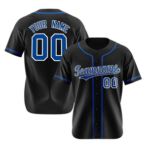 Camiseta de Béisbol Personalizada Negra y Azul Sublimada con Nombre del Equipo 00 Unisex Adulto Manga Corta Transpirable Uniforme de Poliéster - Product Image 1