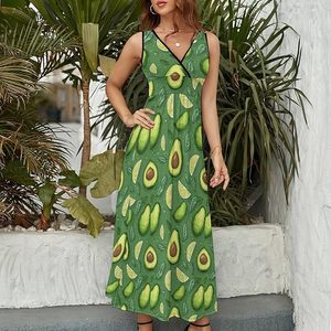 Vestido largo con estampado de limones para mujer, vestido largo bohemio con cuello en V profundo, vestido sin mangas con corte en A, vestido informal de verano, vestido hawaiano fresco - Product Image 4