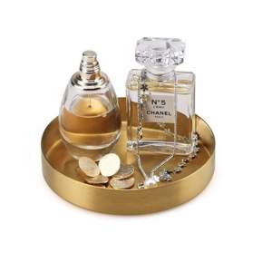 Plateau décoratif rond en métal doré de luxe, plateau de service en acier inoxydable laqué laiton brossé pour table basse, décoration intérieure, bijoux de mariage - Product Image 3