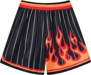 Men's Basketball Shorts Flame Print Mesh Breathable <b>Drawstring</b> Elastic Waist Custom Logo Sportswear Summer Adult Teamwear - Product Image 3