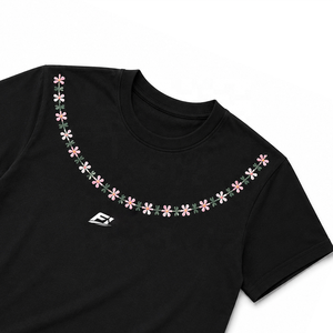 Camiseta de Cuello Redondo con Bordado Floral Personalizada para Mujer, Manga Corta, Informal, Suave, Transpirable, de Poliéster, a la Moda - Product Image 3