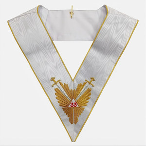 Collar de Rito Escocés de 33.º Grado con Cinta Blanca y Bordado de Hilos de Oro, Accesorios de Regalia Masónica, Gancho y Bucle de Lona para Francmasones - Product Image 1