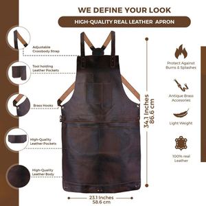 2026 Custom PU Leather Brown-Color Welder <b>Apron</b> High Quality Soft Leather Welding <b>Work</b> <b>Apron</b> for Men's Made Pakistan - Product Image 3