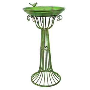 Baño para Pájaros de Hierro Verde Antiguo con Pedestal, Comedero para Pájaros de Acero con Recubrimiento en Polvo, Decoración de Jardín para Exteriores - Product Image 1
