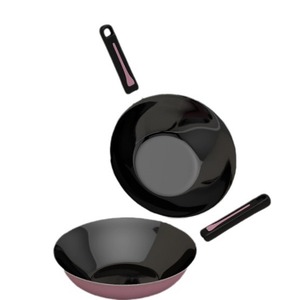 Ceramic Non-Stick <b>Wok</b> Set Black With Plastic Handle Modern Design For Gas And <b>Induction</b> Cookers - Product Image 1