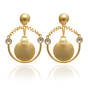 Boucles d'oreilles pendantes contemporaines plaquées or pour femmes, bijoux indiens faits à la main en acier inoxydable pour fiançailles et anniversaire - Product Image 2