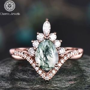 Charm Jewells Women's Silver Rose <b>Gold</b> <b>Cocktail</b> <b>Ring</b> Cushion Cut Moissanite Prong Setting Romantic Flower Design Engagement <b>Ring</b> - Product Image 4