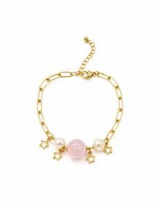 Gold Plated Charm Bracelet With Pink Stone Imitation Pearl Star Pendants Women's Fashion Jewelry - Product Image 2