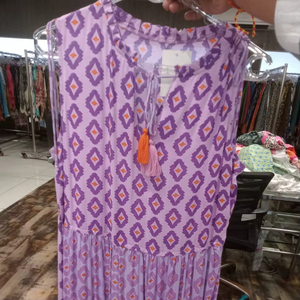 Latset Design Geometric Ethnic <b>Purple</b> Print Cotton Stretchable Loose Fit Sleeveless Boho Summer Beachwear Tassel <b>Tie</b> Dress - Product Image 1